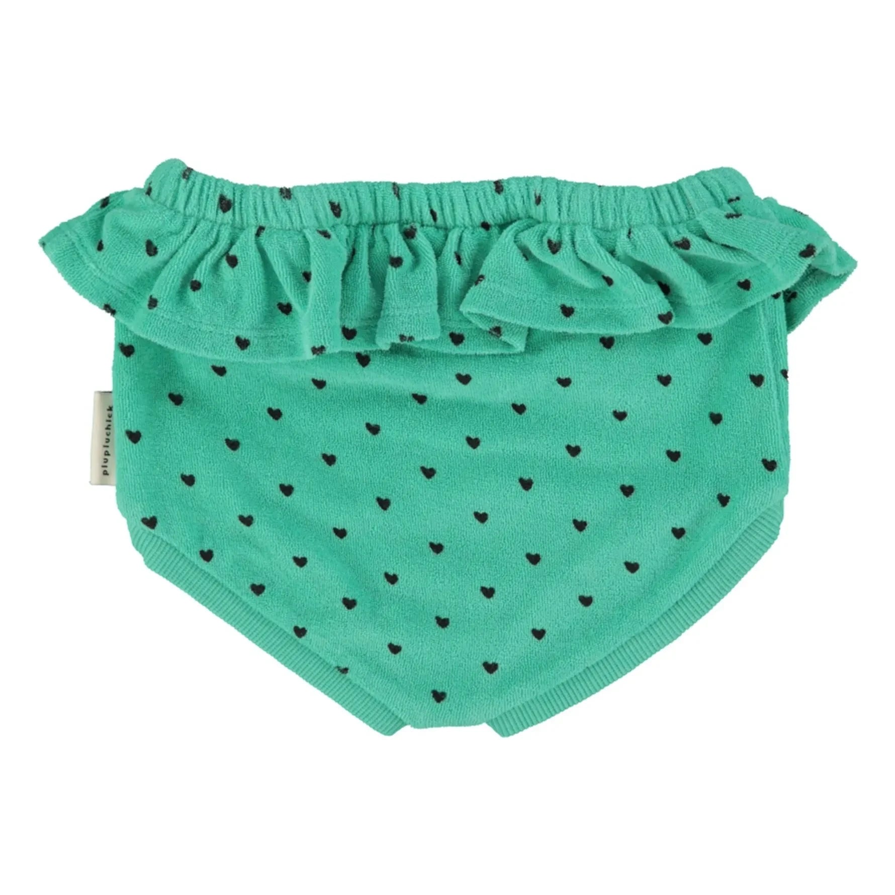 Piupiuchick - Braguita tipo bombacho de rizo de algodón orgánico con corazones | Verde