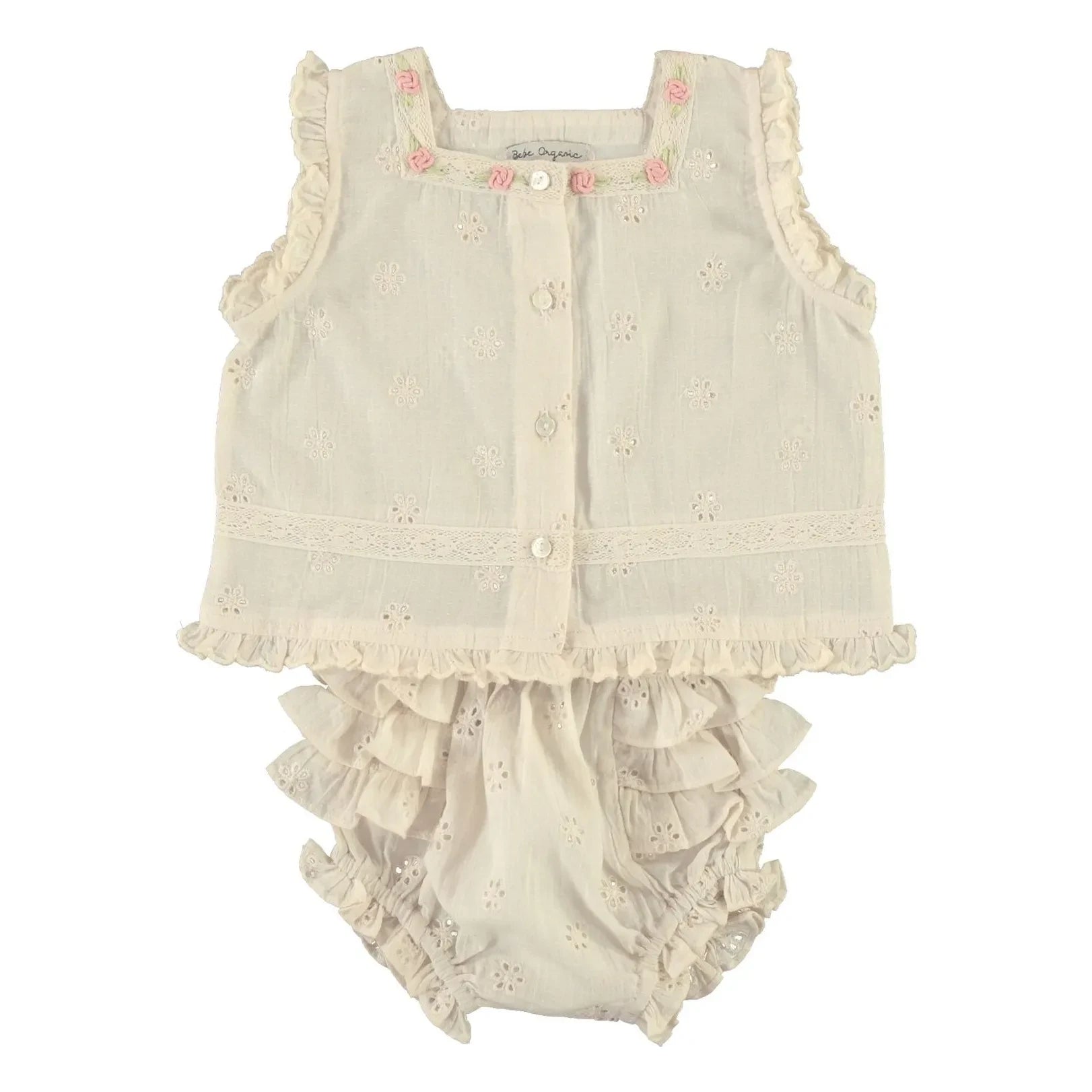 Bebe Organic - Conjunto de top con volantes y bombachos Luna | Crudo