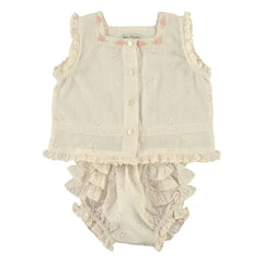 Bebe Organic - Conjunto de top con volantes y bombachos Luna | Crudo