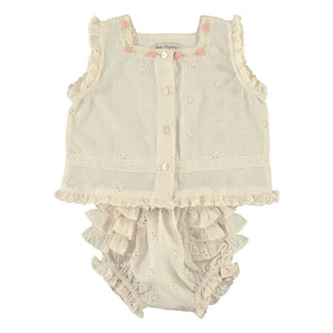 Bebe Organic - Conjunto de top con volantes y bombachos Luna | Crudo