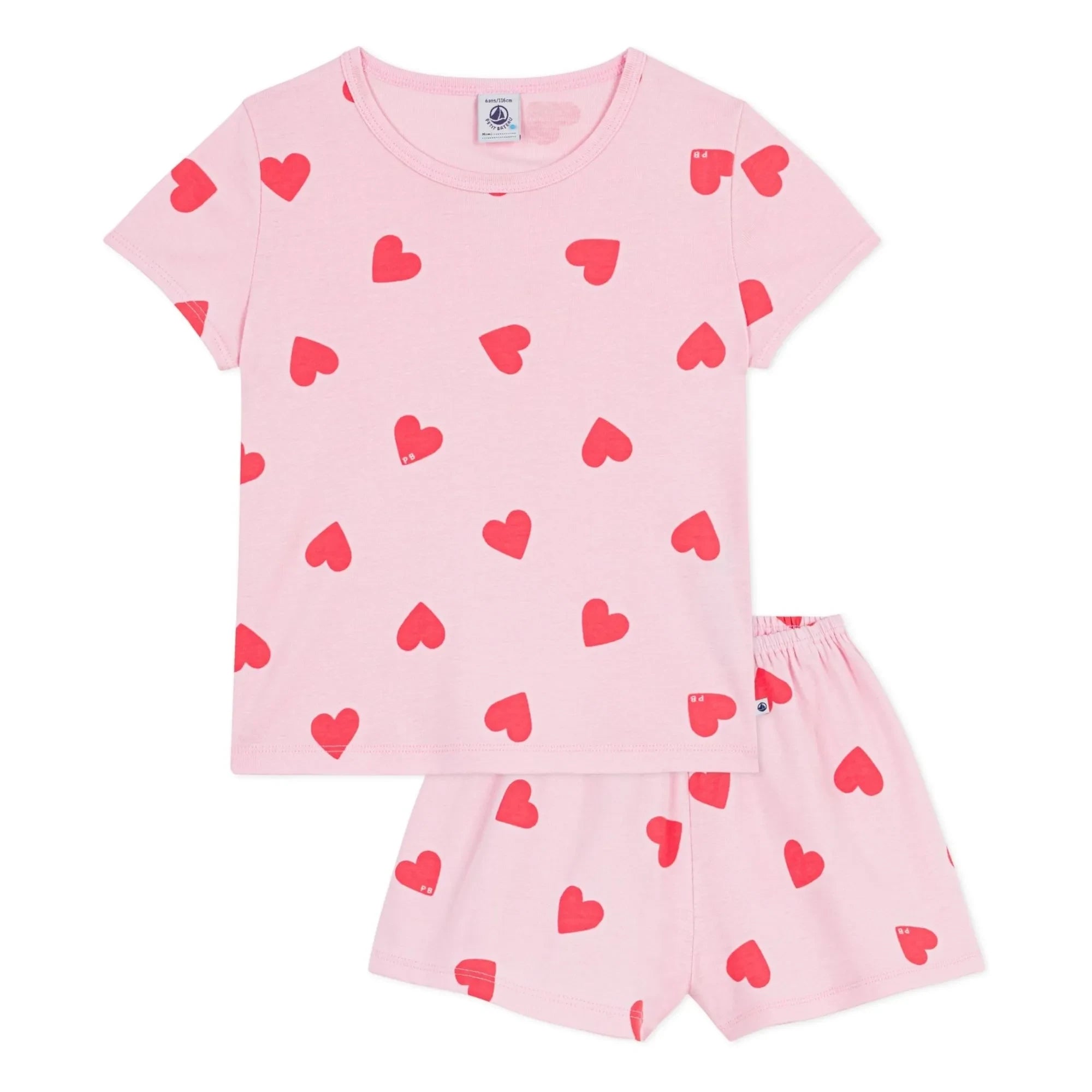 Petit Bateau - Pijama de pantalón corto con estampado de corazones | Rosa