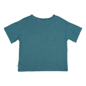 Búho - Camiseta con bolsillo de lino | Azul pavo real