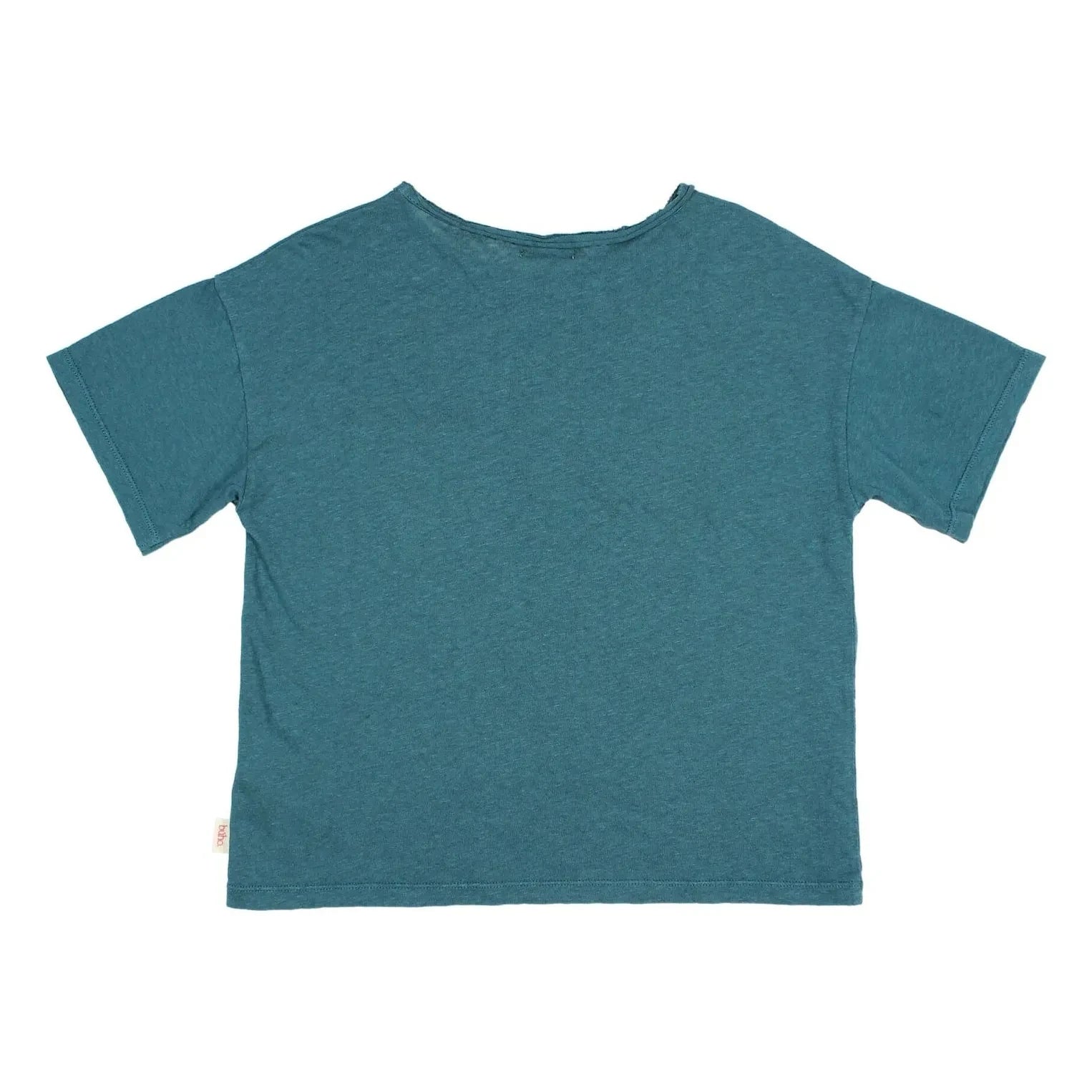 Búho - Camiseta con bolsillo de lino | Azul pavo real