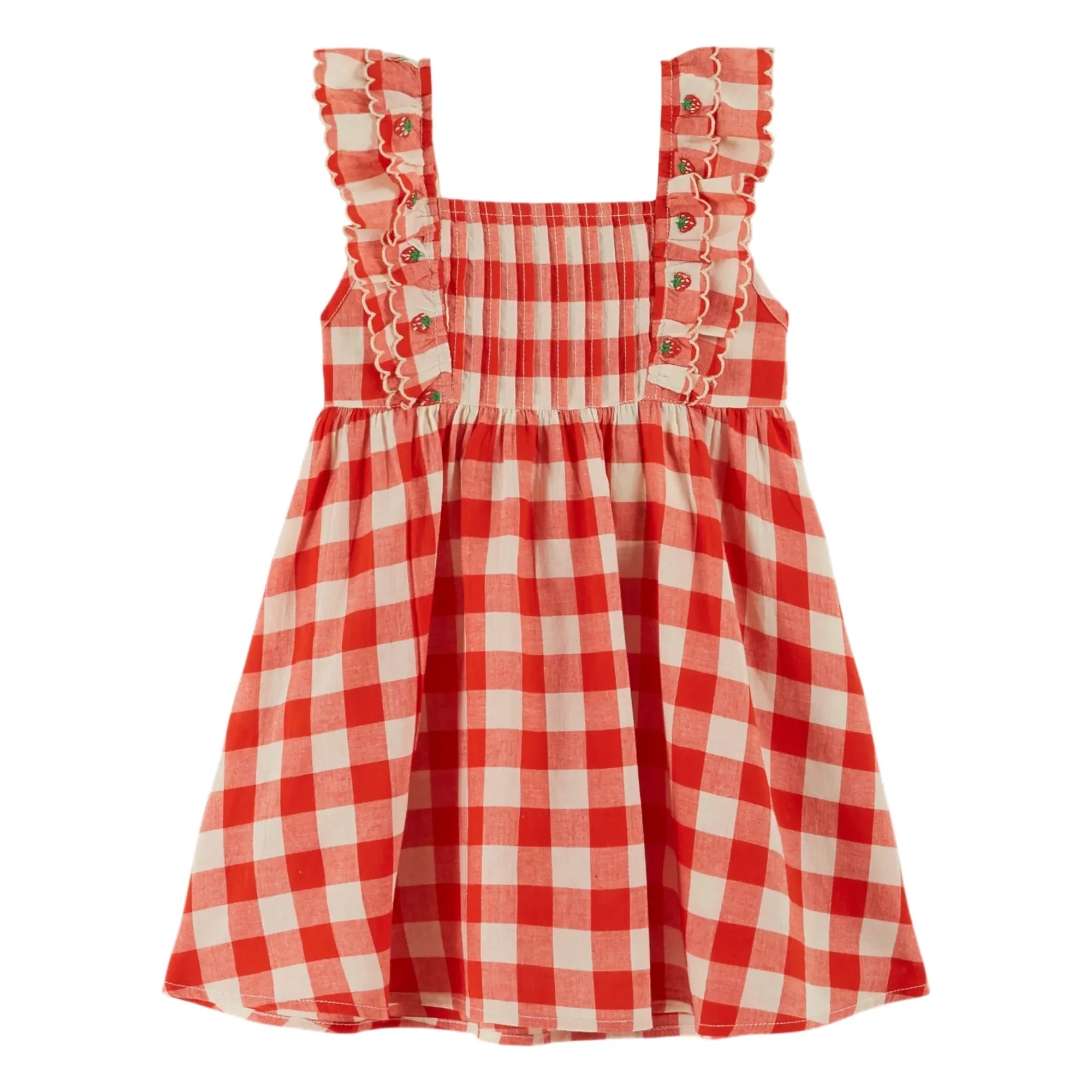 Emile et Ida - Vestido de algodón orgánico con bordado de cuadros | Rojo