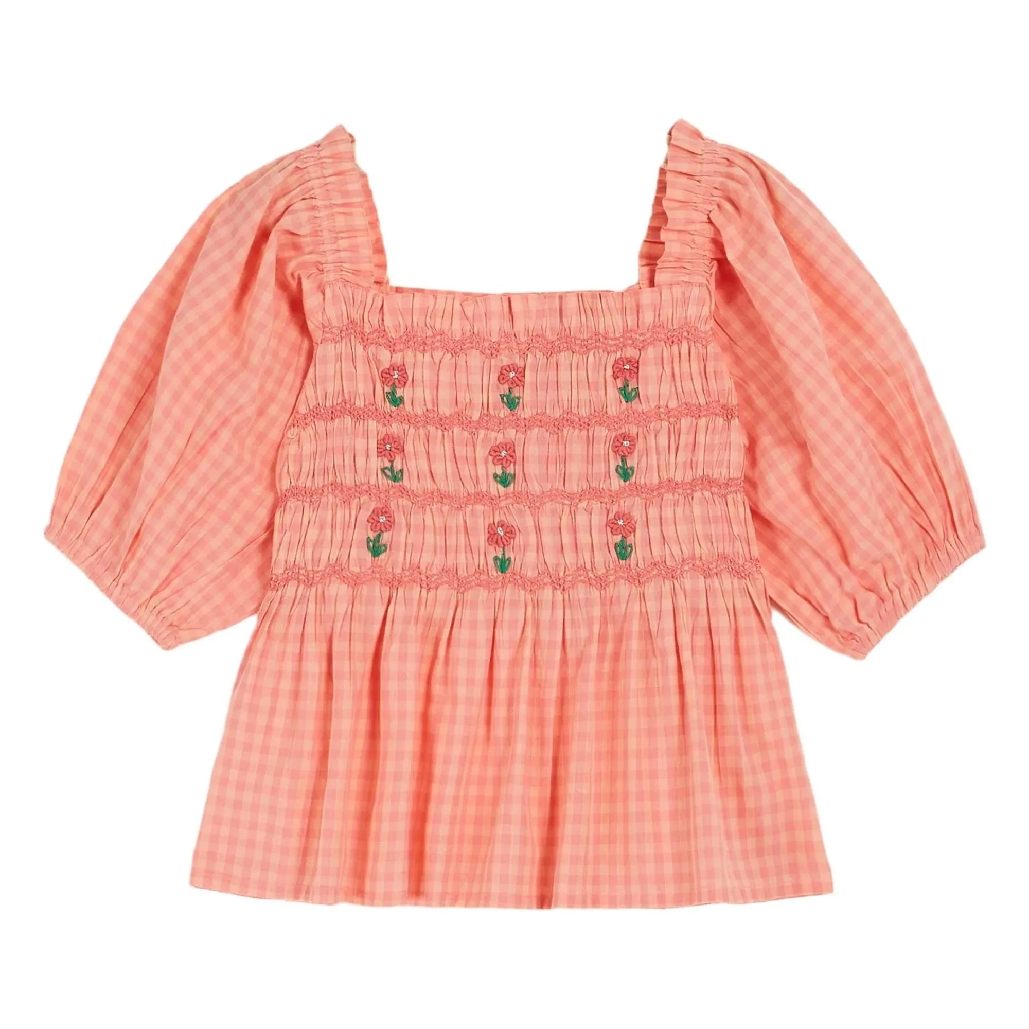 Emile et Ida - Blusa fruncida a cuadros bordada | Melocotón