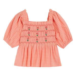 Emile et Ida - Blusa fruncida a cuadros bordada | Melocotón