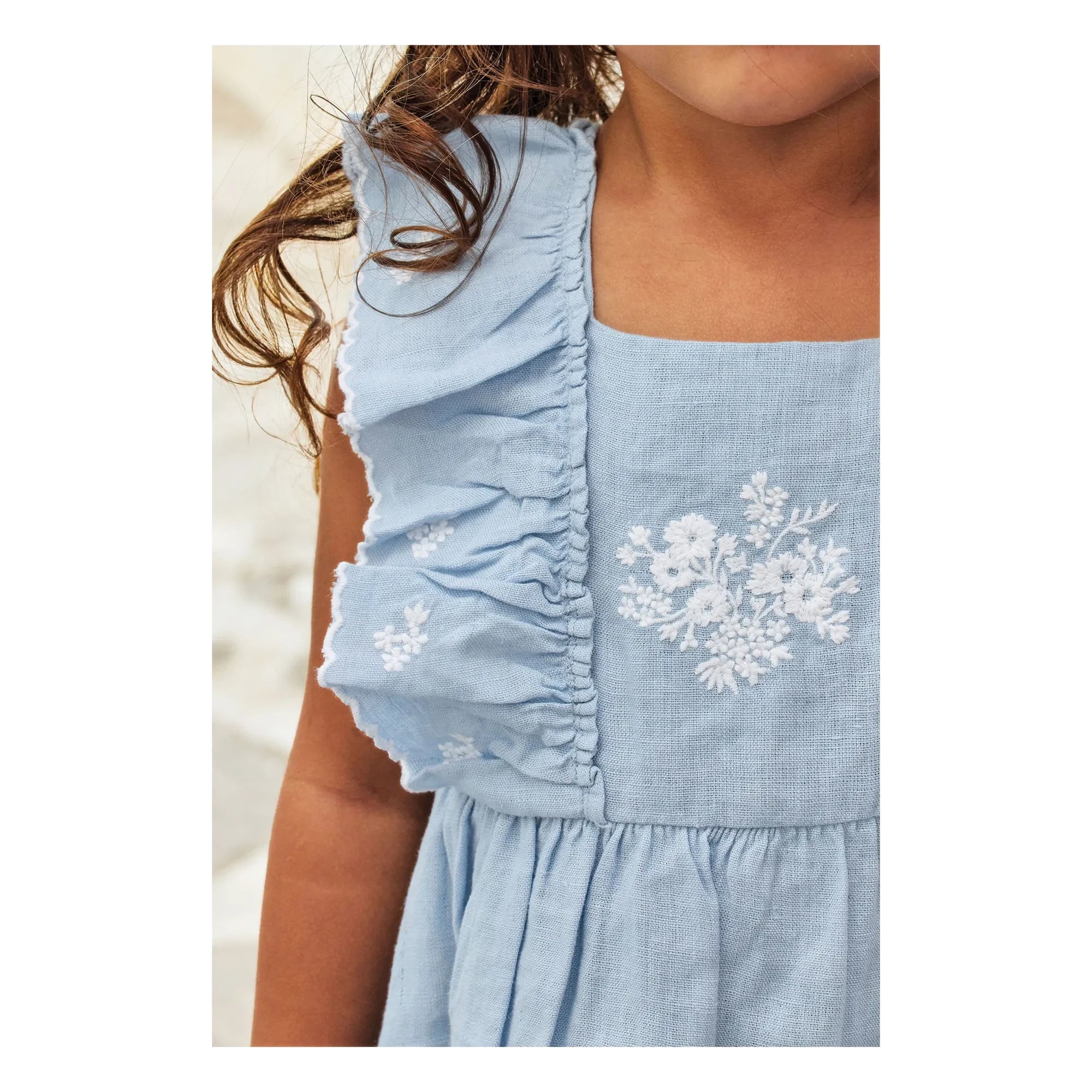 Tartine et Chocolat - Vestido Festón Bordado | Azul celeste