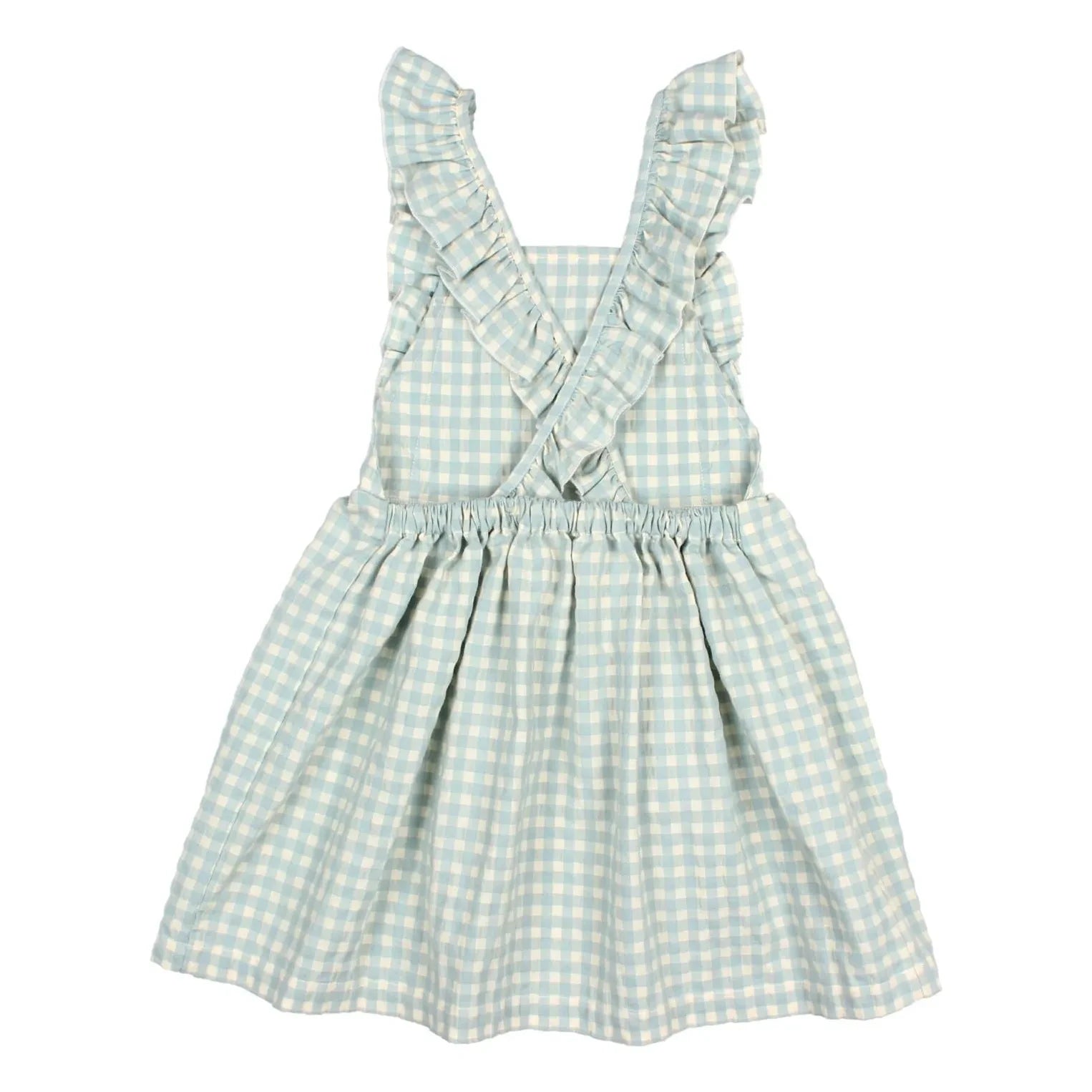 Búho - Vestido de algodón orgánico seersucker con estampado de cuadros Gingham | Aqua
