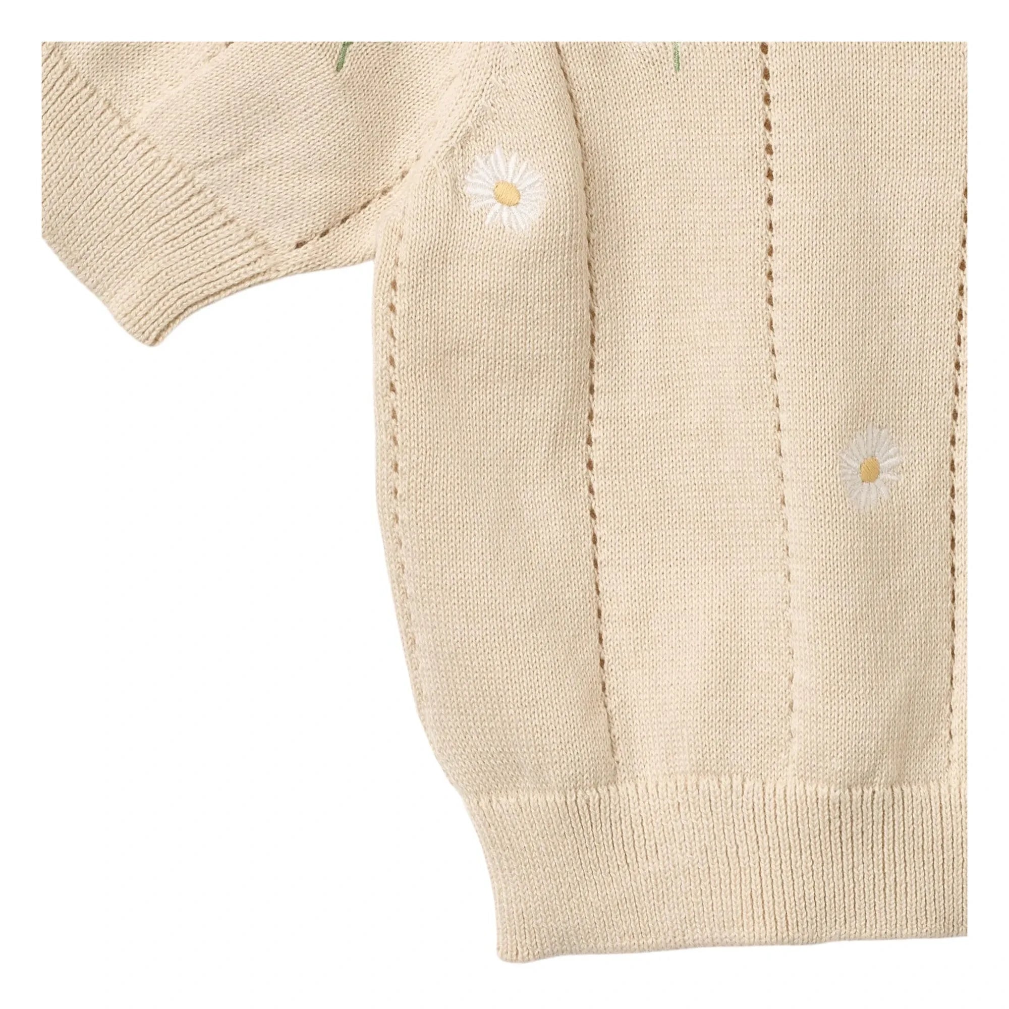 Wheat - Jersey de manga corta de algodón orgánico con flores para bebé Malvina | Crudo