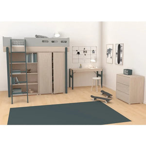 Flexa - Cama Mezzanine Popsicle con Escalera Inclinada 90x200cm | Verde