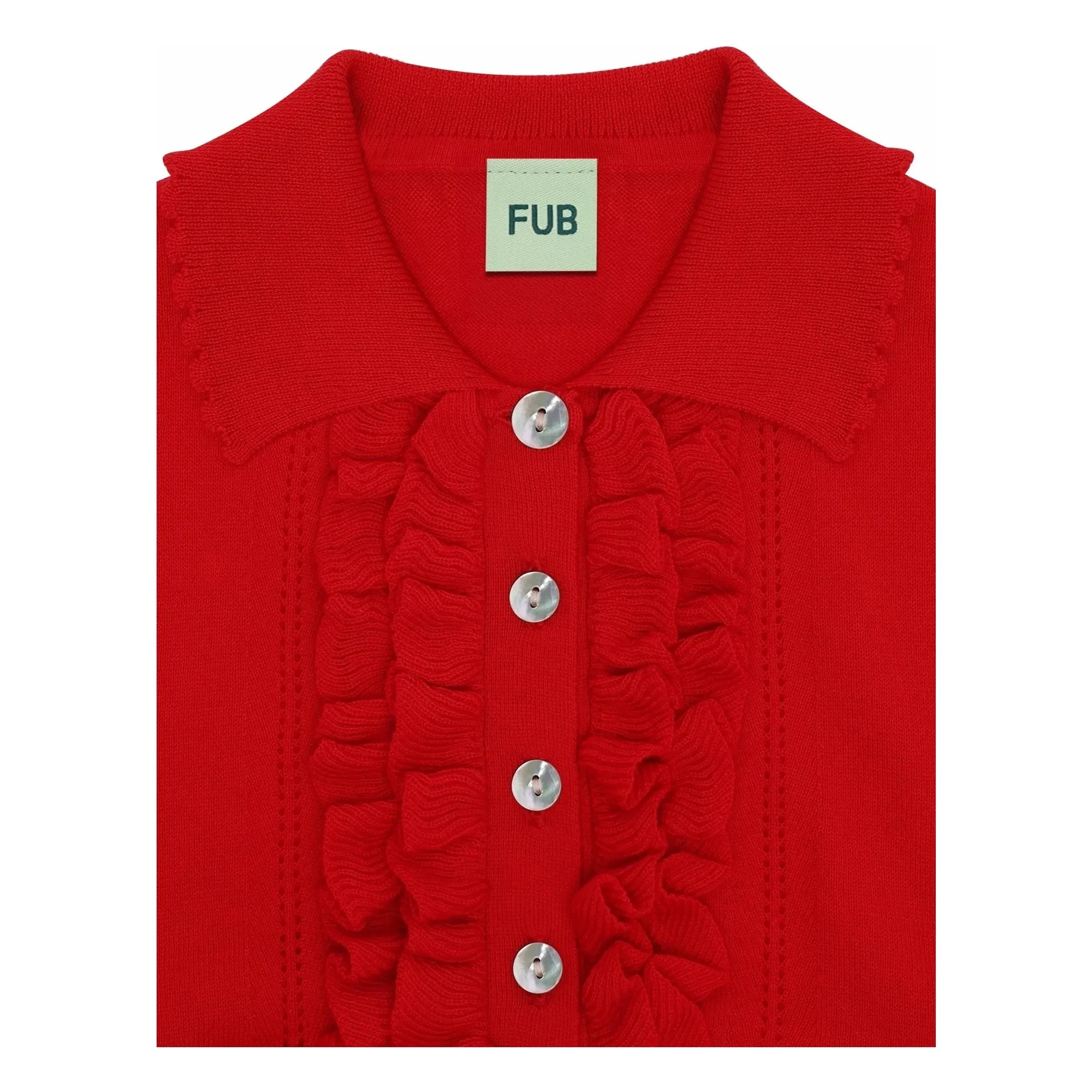 FUB - Polo con volante de malla extrafina de algodón orgánico | Rojo