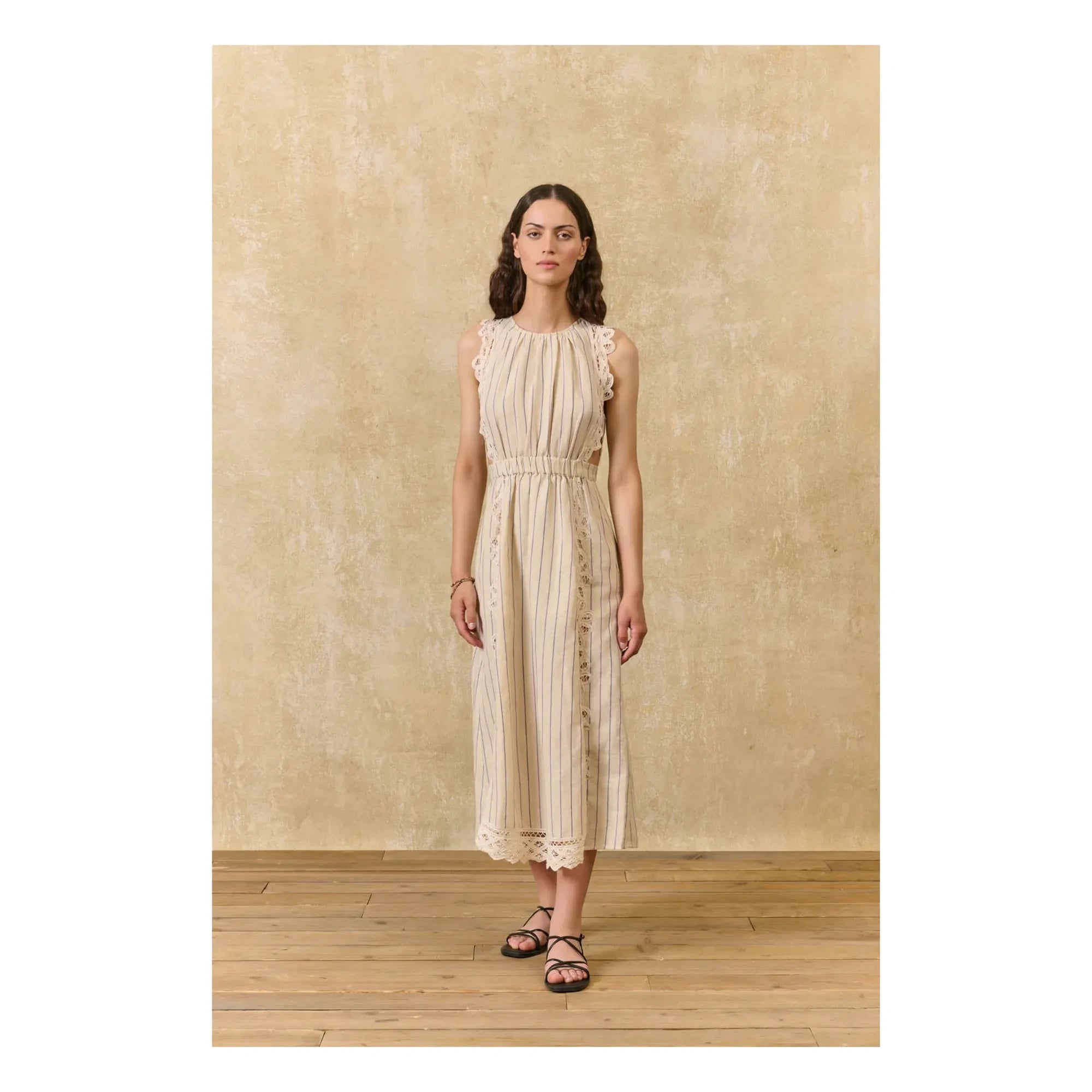 Louise Misha - Vestido de lino y algodón a rayas Ariane | Crema