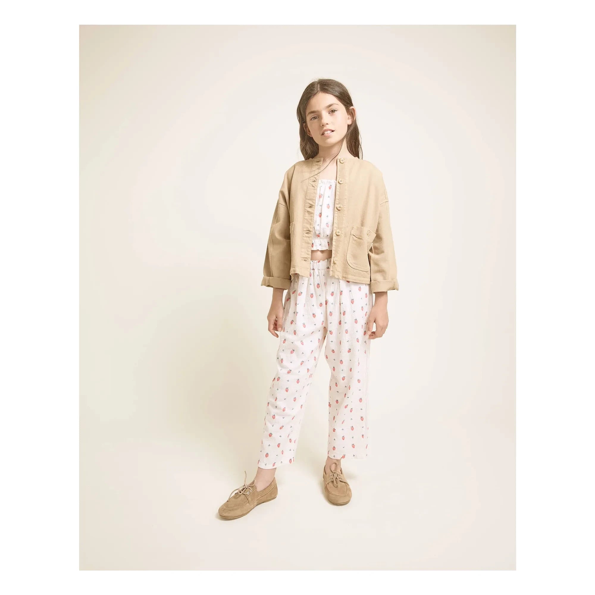 Búho - Blusa de volantes de fresa de algodón orgánico | Crema