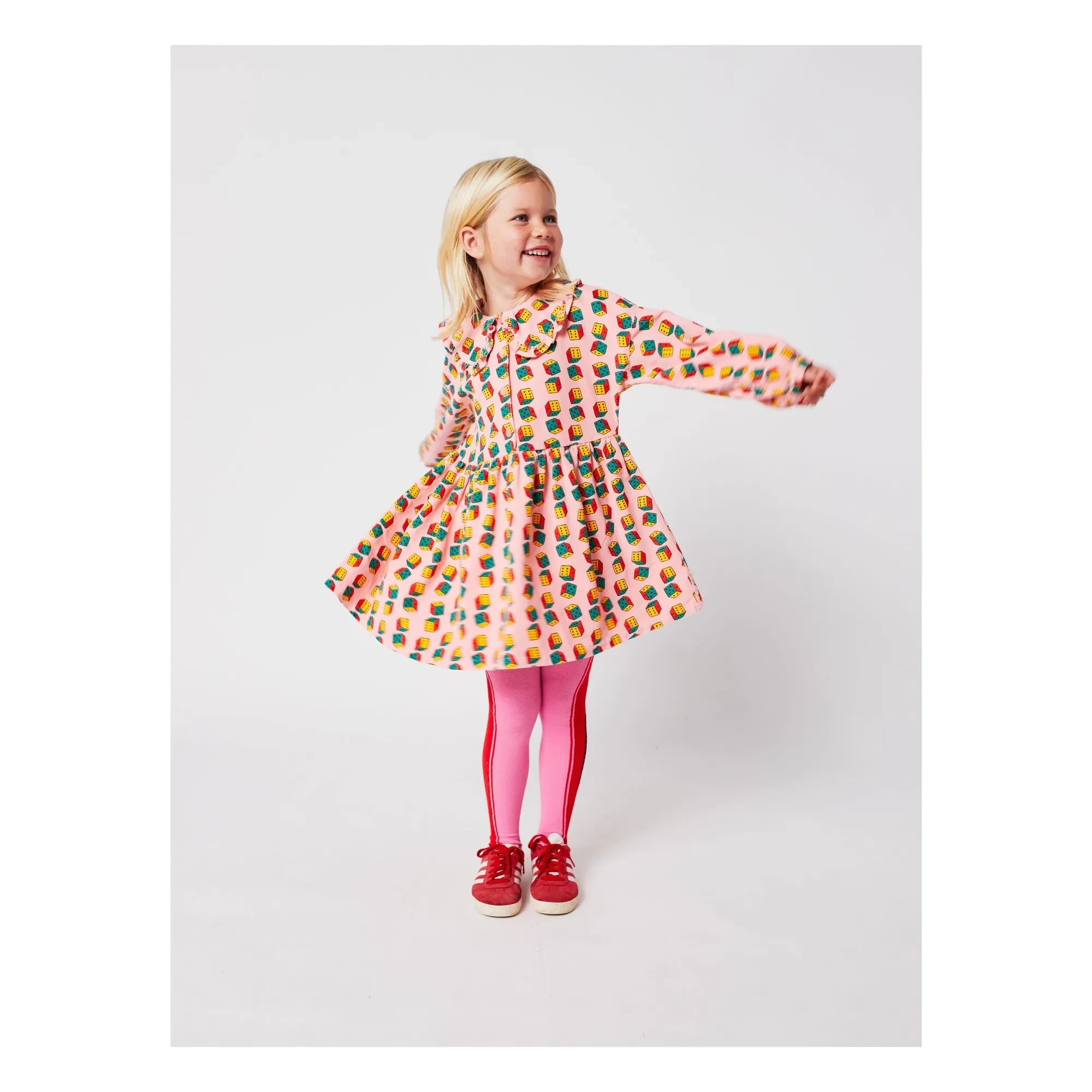 Bobo Choses - Vestido de pana de algodón orgánico con bufanda de dados | Rosa