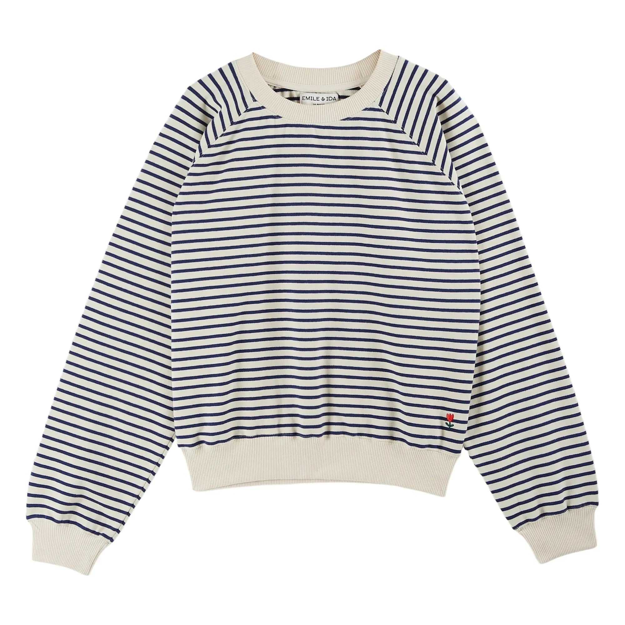 Emile et Ida - Sudadera de Algodón Orgánico a Rayas | Azul Marino