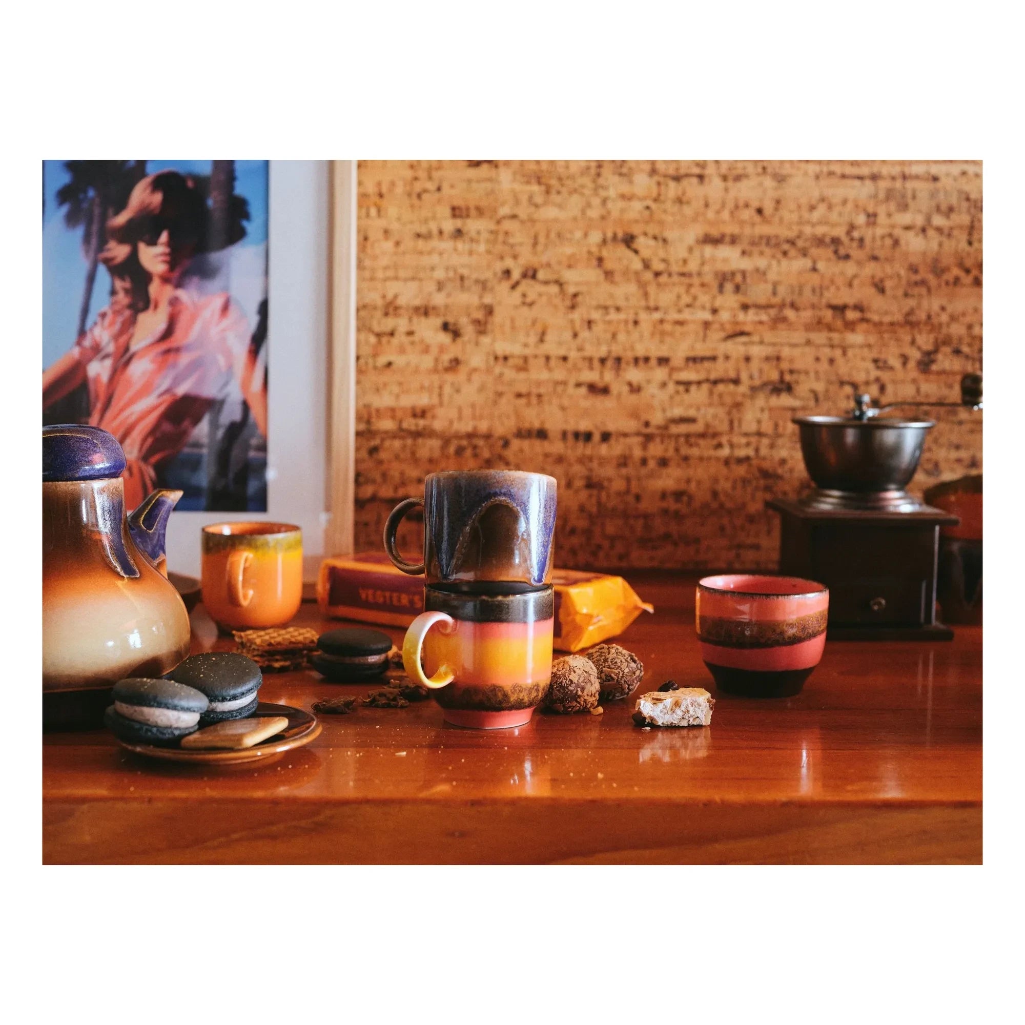 HKliving - Tazas de café Java - Cerámica años 70 - Juego de 4