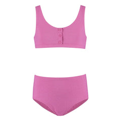 Beachlife - Bañador con botones de fibra reciclada Lurex | Rosa