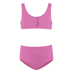 Beachlife - Bañador con botones de fibra reciclada Lurex | Rosa