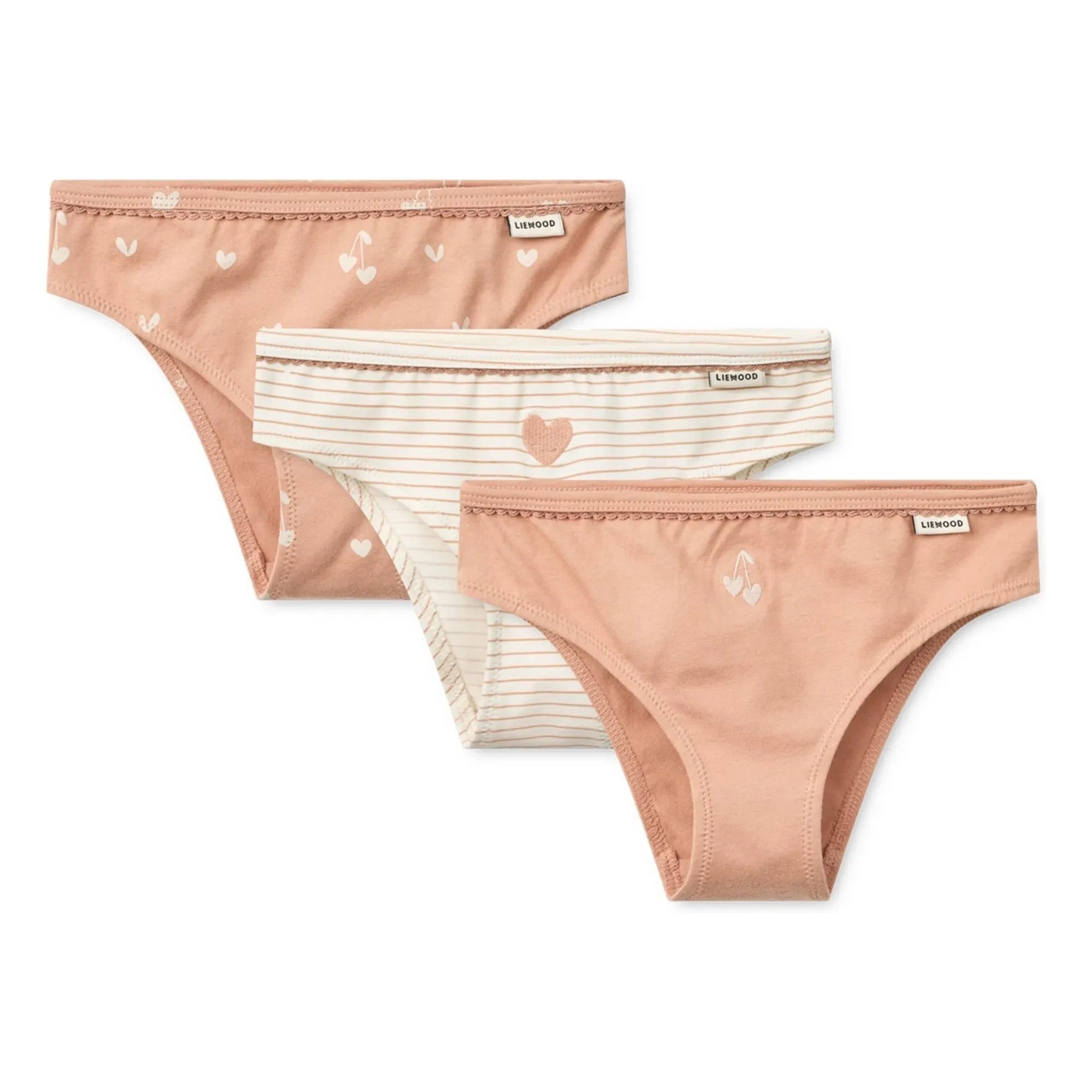 Liewood - Braguitas Aylin de Algodón Orgánico con Estampado de Corazones, Paquete de 3 | Rosa