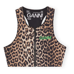 Ganni - Sujetador deportivo con estampado de leopardo y cremallera, confeccionado en material reciclado | Leopardo