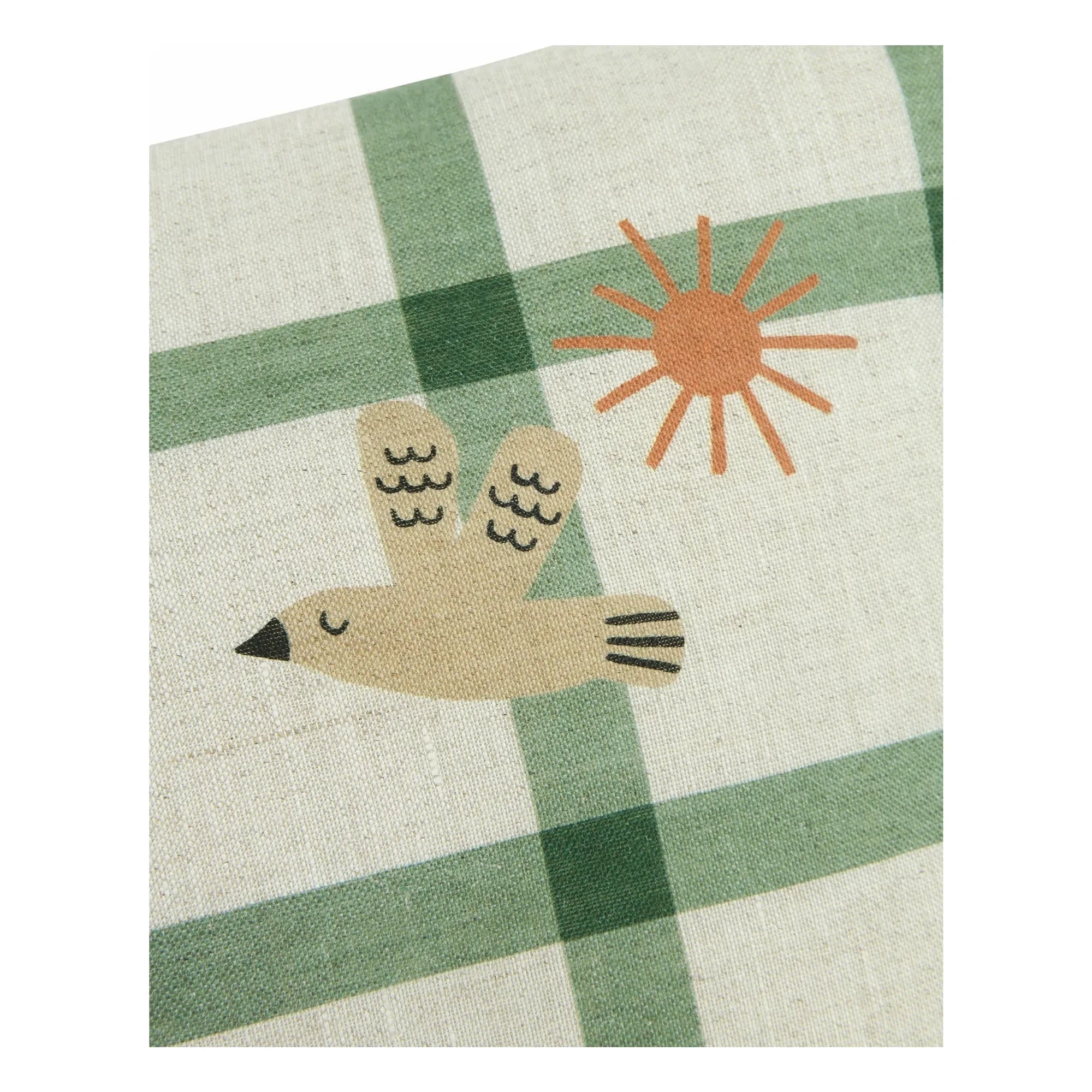 Nobodinoz - Cojín rectangular Oiseau Vibes - Lino francés | Verde