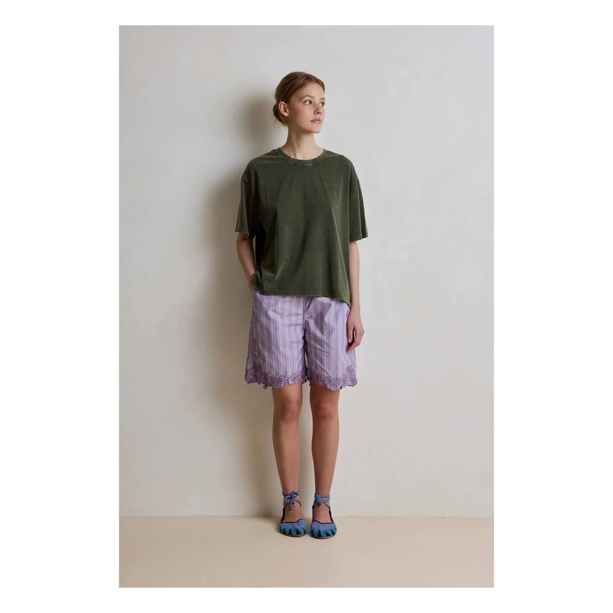 Hod - Pantalón corto a rayas de algodón Domitille | Lila