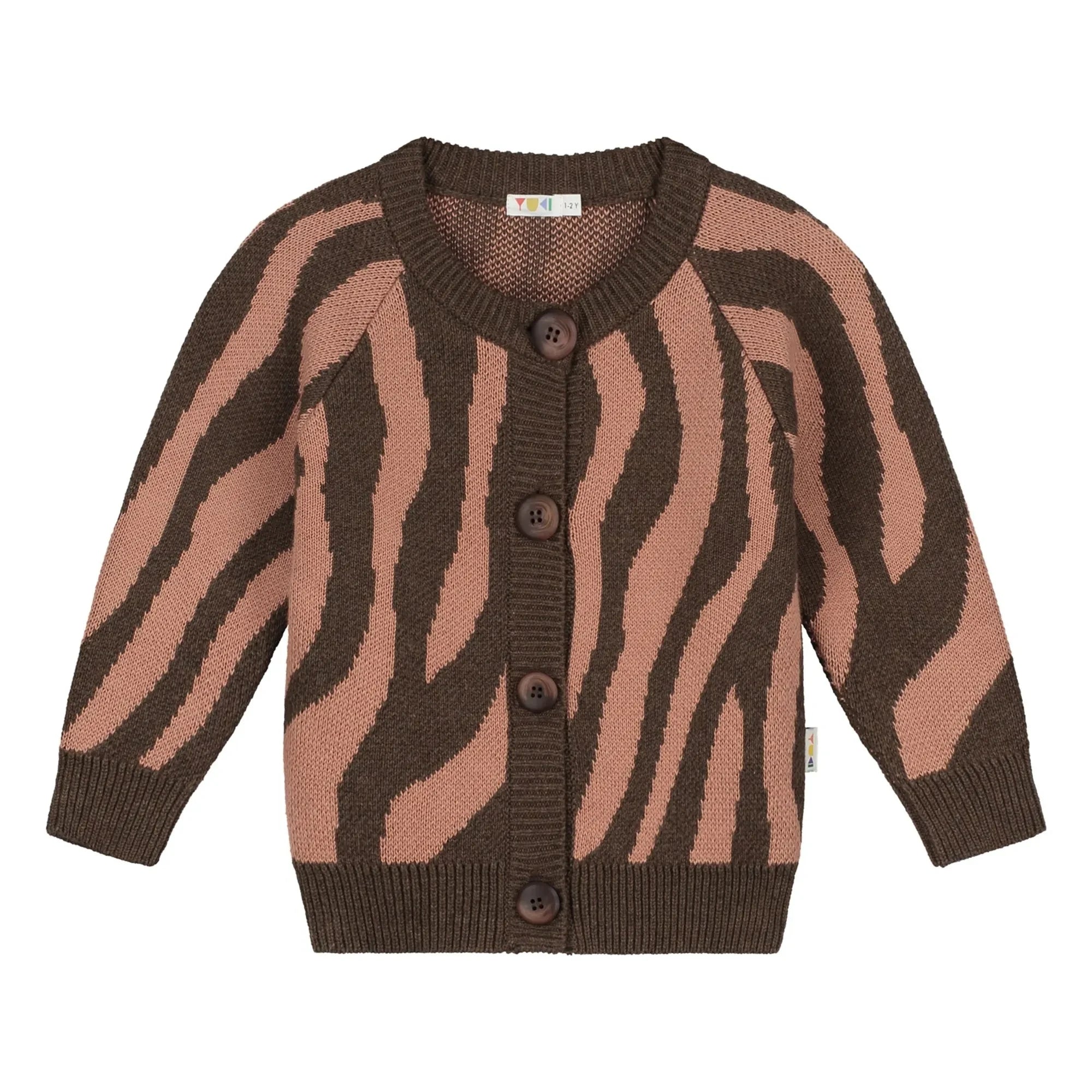 Yuki - Organik Pamuk Zebra Raglan Hırka | Kahverengi