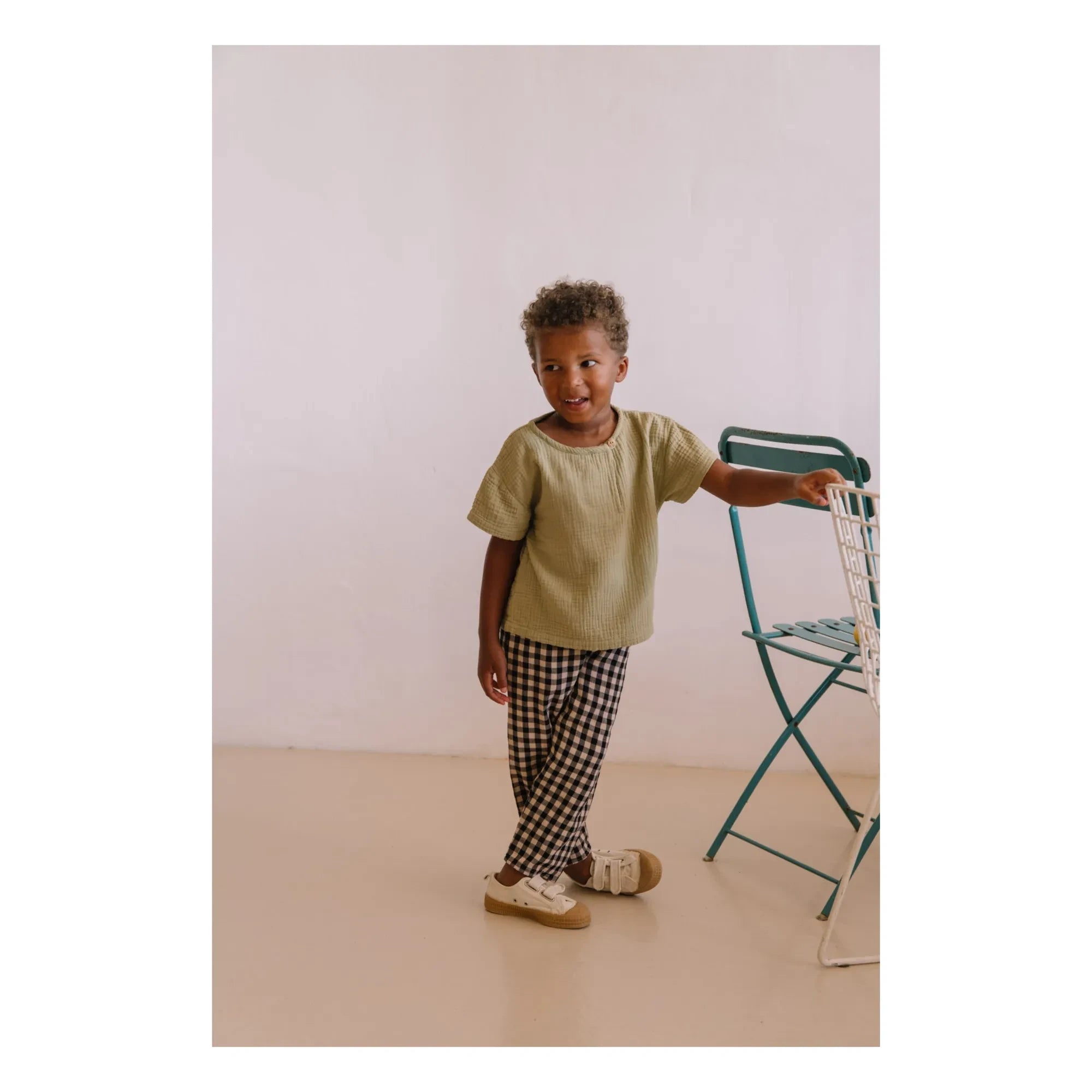 Studio Bohème - Pantalón de gasa de algodón orgánico Vichy Cousin | Negro
