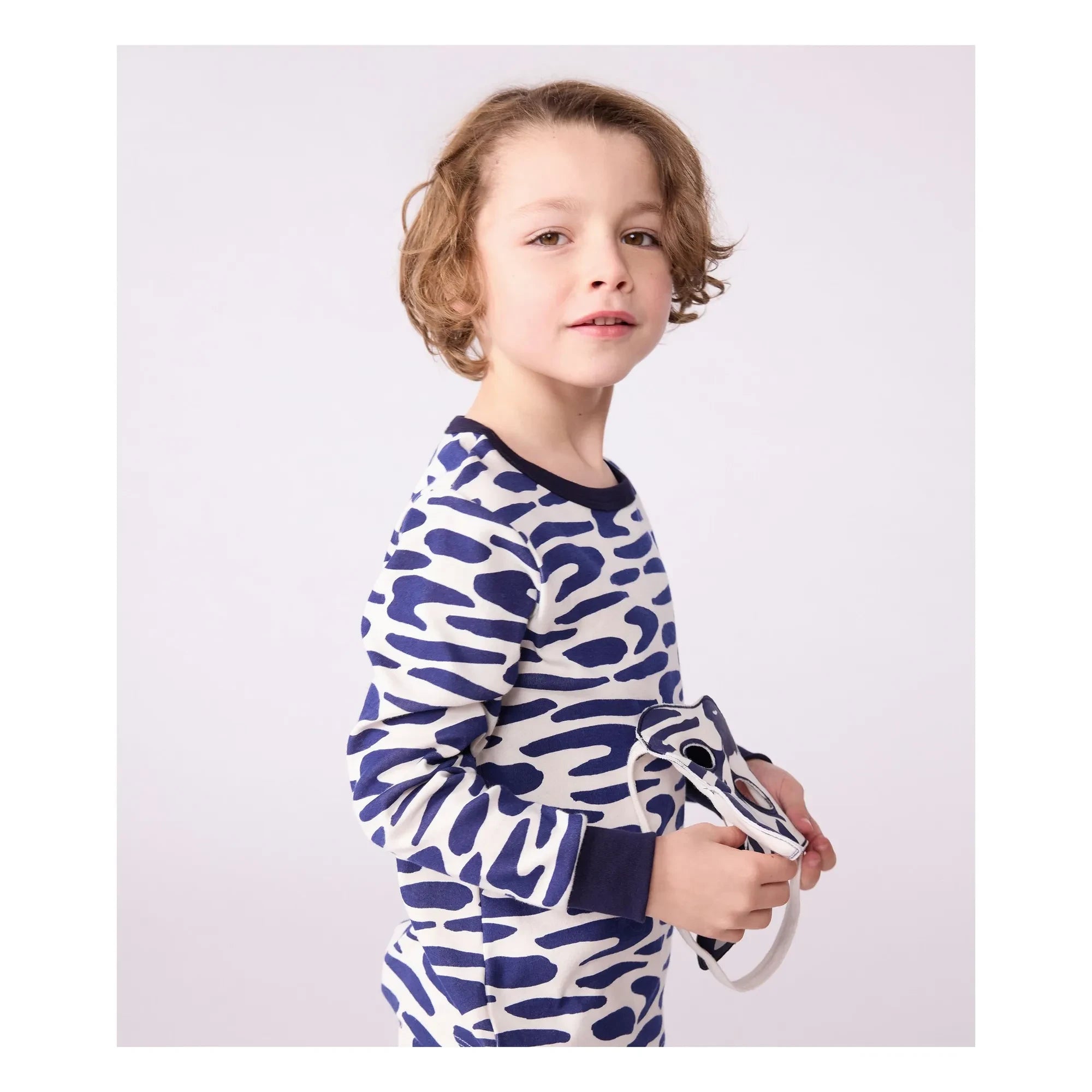 Petit Bateau - Conjunto de pijama y mascarilla cebra | Crudo