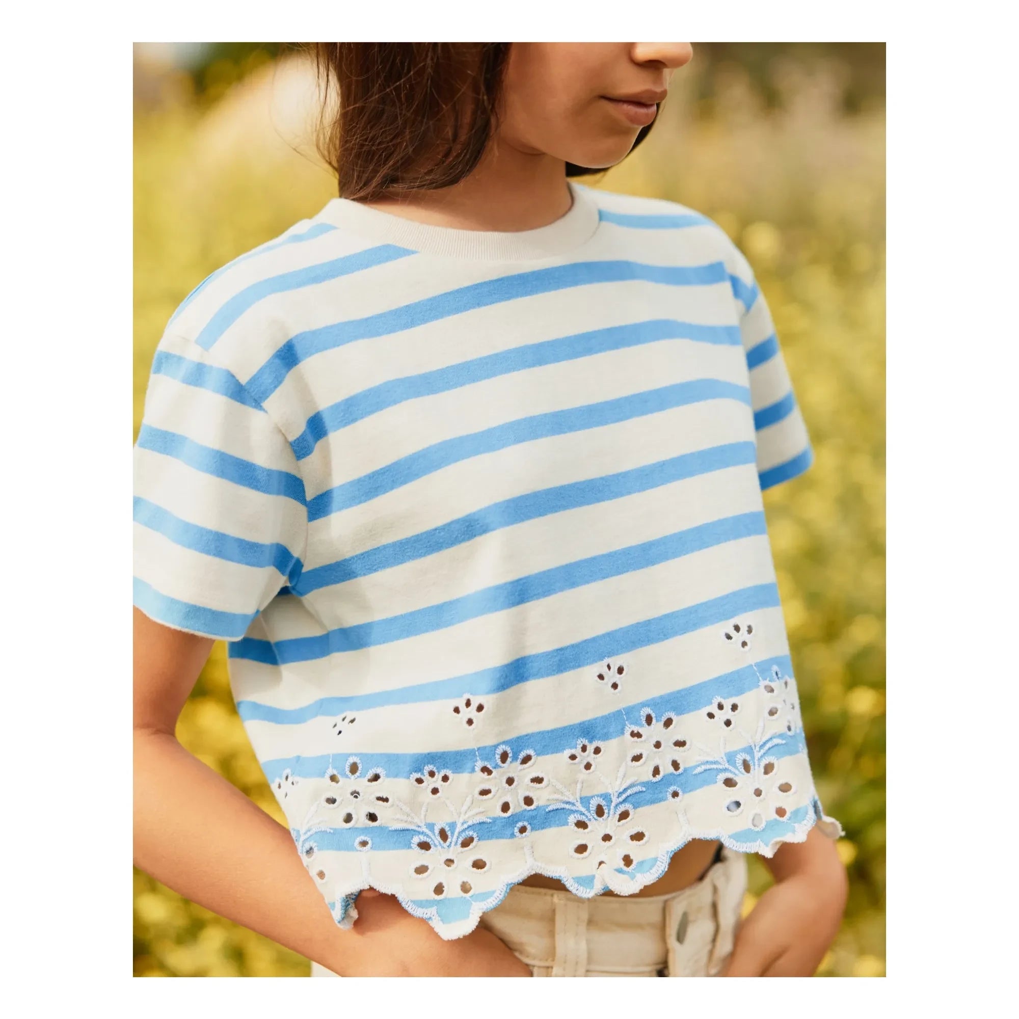 Molo - Camiseta de algodón orgánico con rayas Rosita | Azul claro