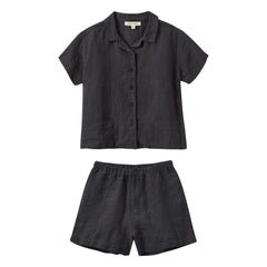 Caramel - Conjunto de camisa y shorts de lino y bambú | Azul Abismo