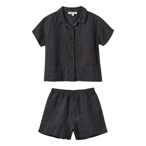 Caramel - Conjunto de camisa y shorts de lino y bambú | Azul Abismo