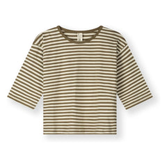 Gray Label - Camiseta de algodón orgánico a rayas con manga 3/4 | Marrón caqui
