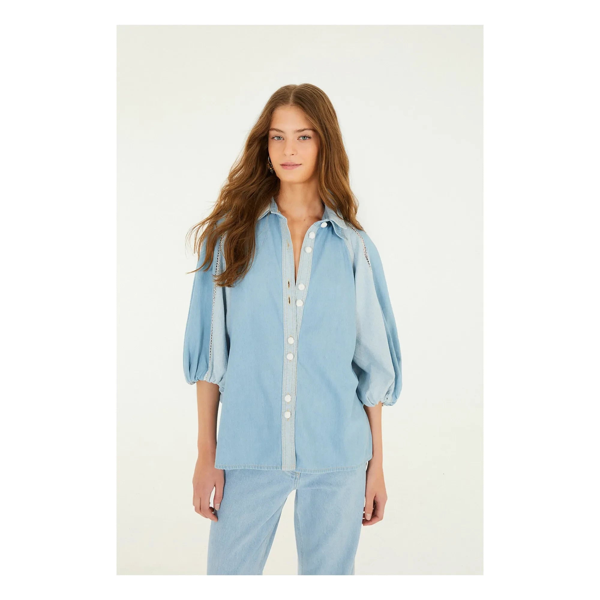 Farm Rio - Blusa de mezclilla bicolor | Azul