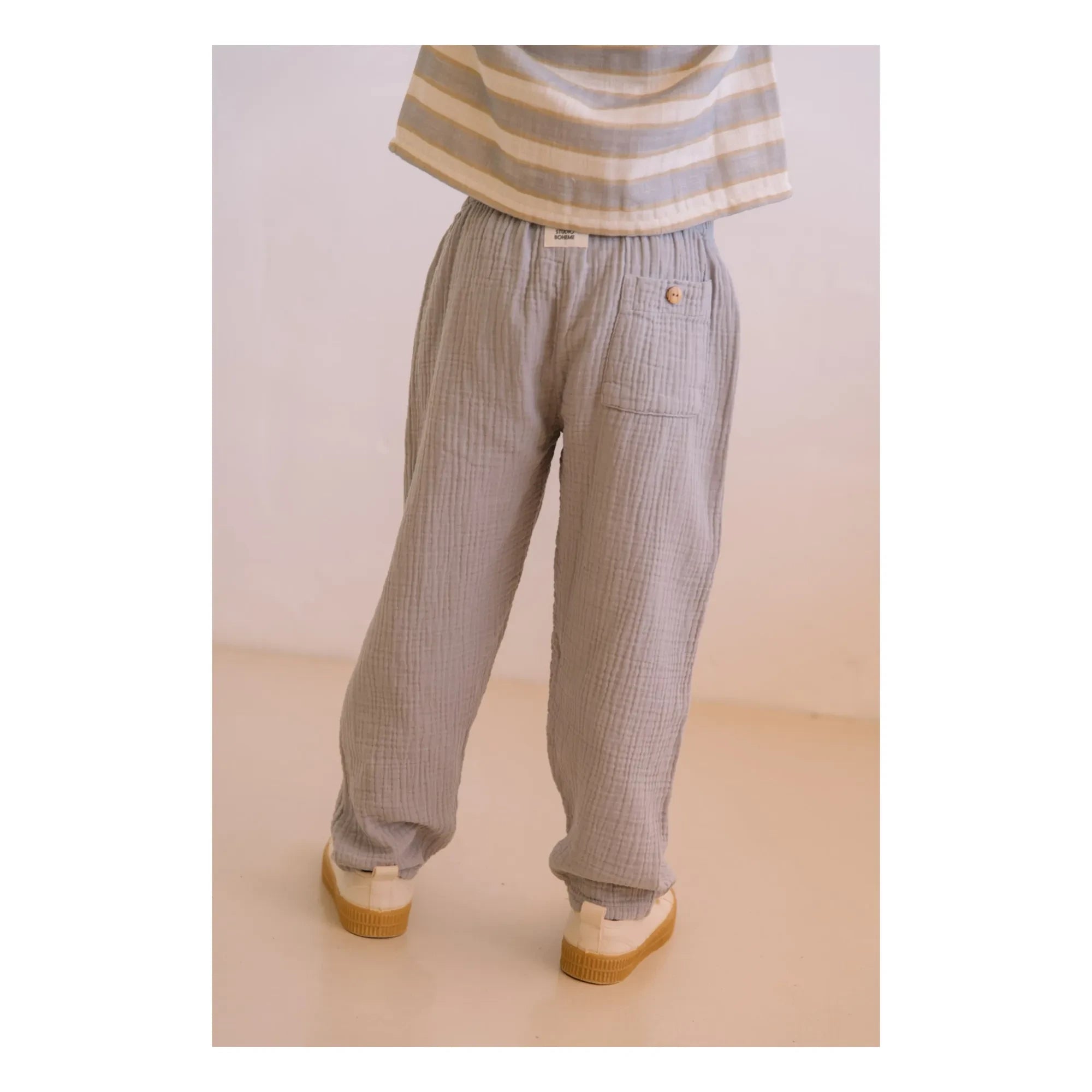 Studio Bohème - Pantalón de algodón orgánico Waffle Cousin Gaze | Azul Grisáceo