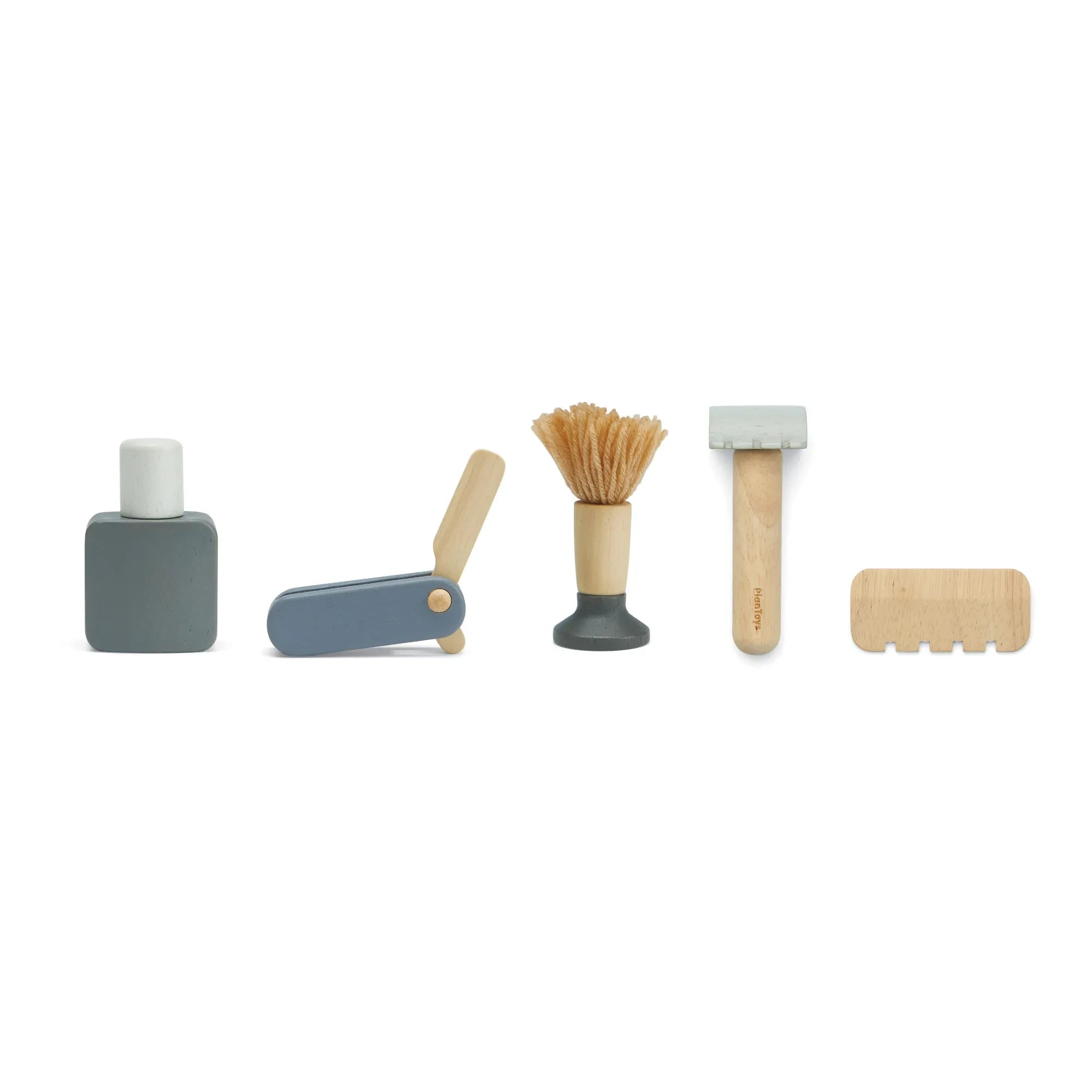 Plan Toys - Set de afeitado de madera de caucho | Azul