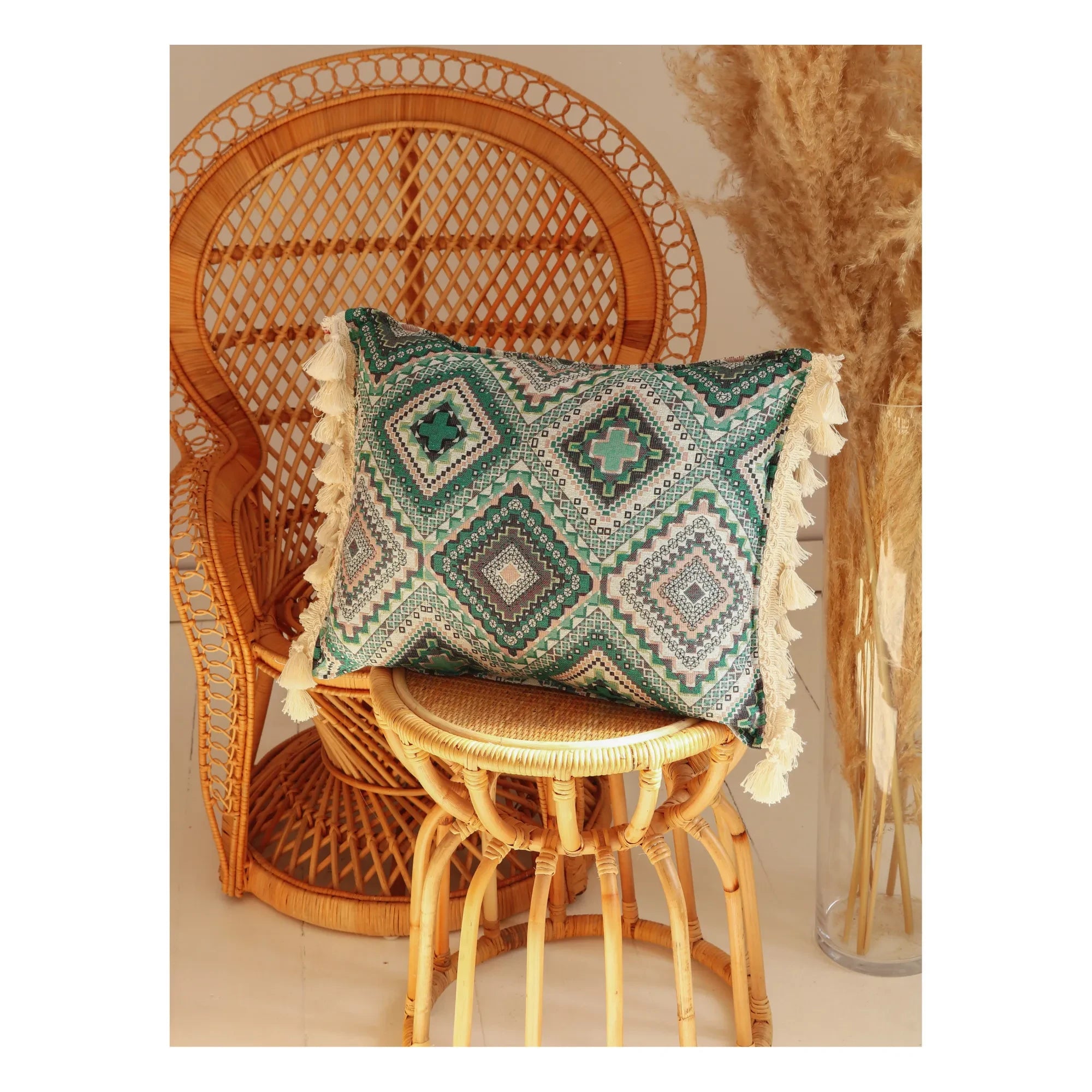 Moi Mili - Boho yastık | Yeşil