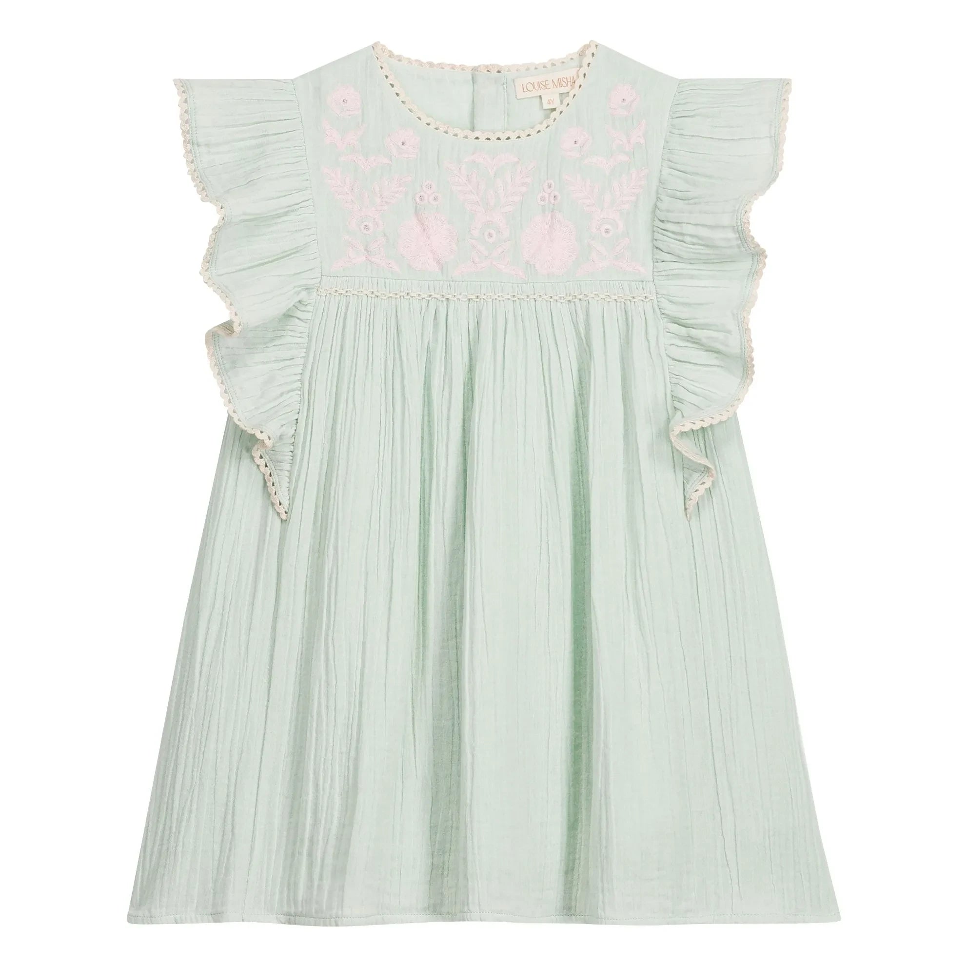 Louise Misha - Vestido de volantes de algodón orgánico Taliana | Verde almendra