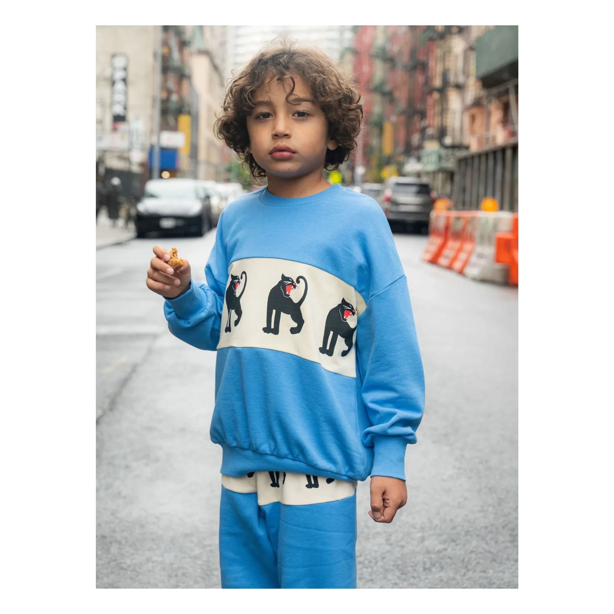 Mini Rodini - Sudadera de algodón orgánico con estampado de pantera | Azul celeste