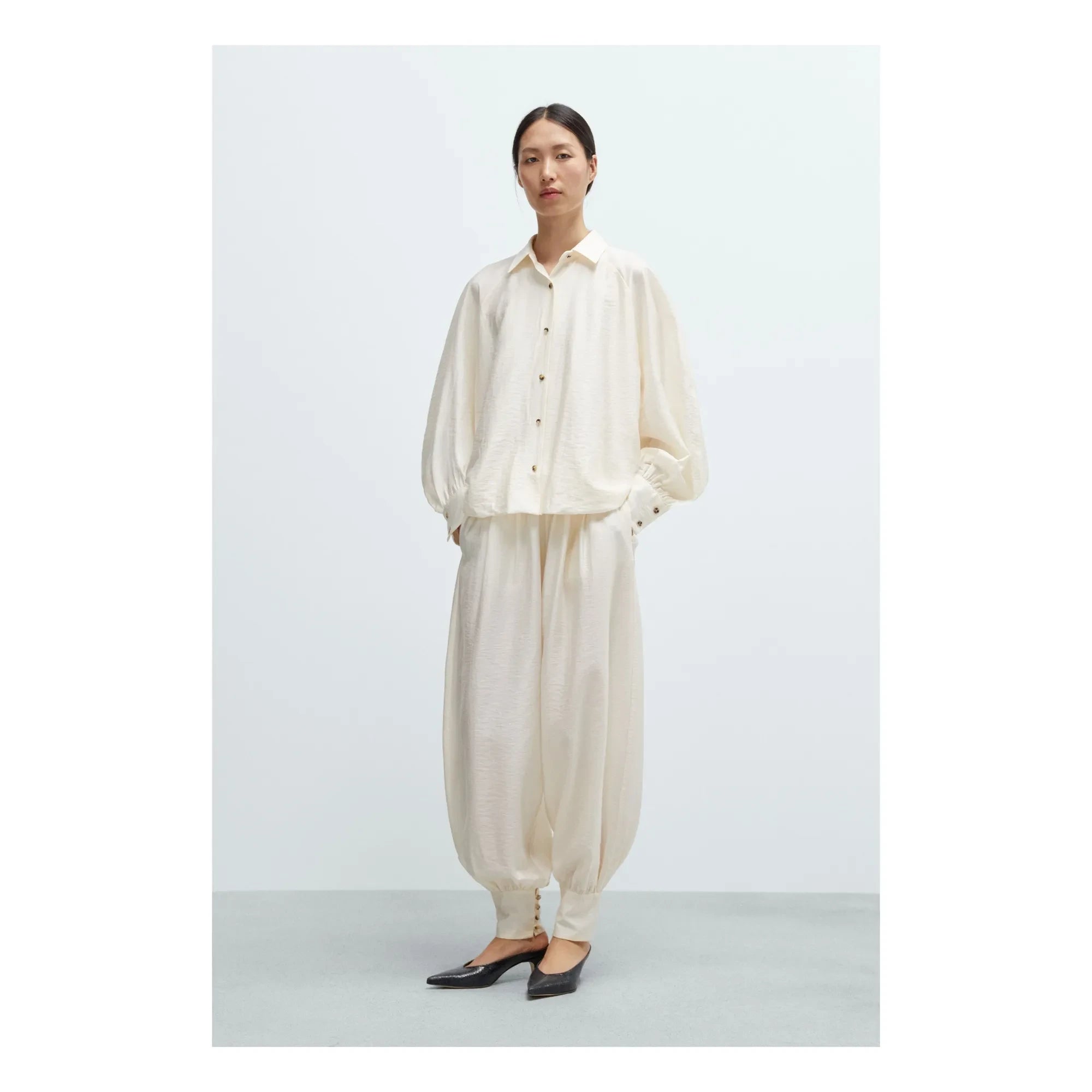 Cordera - Blusa de manga abullonada de marfil | Crema