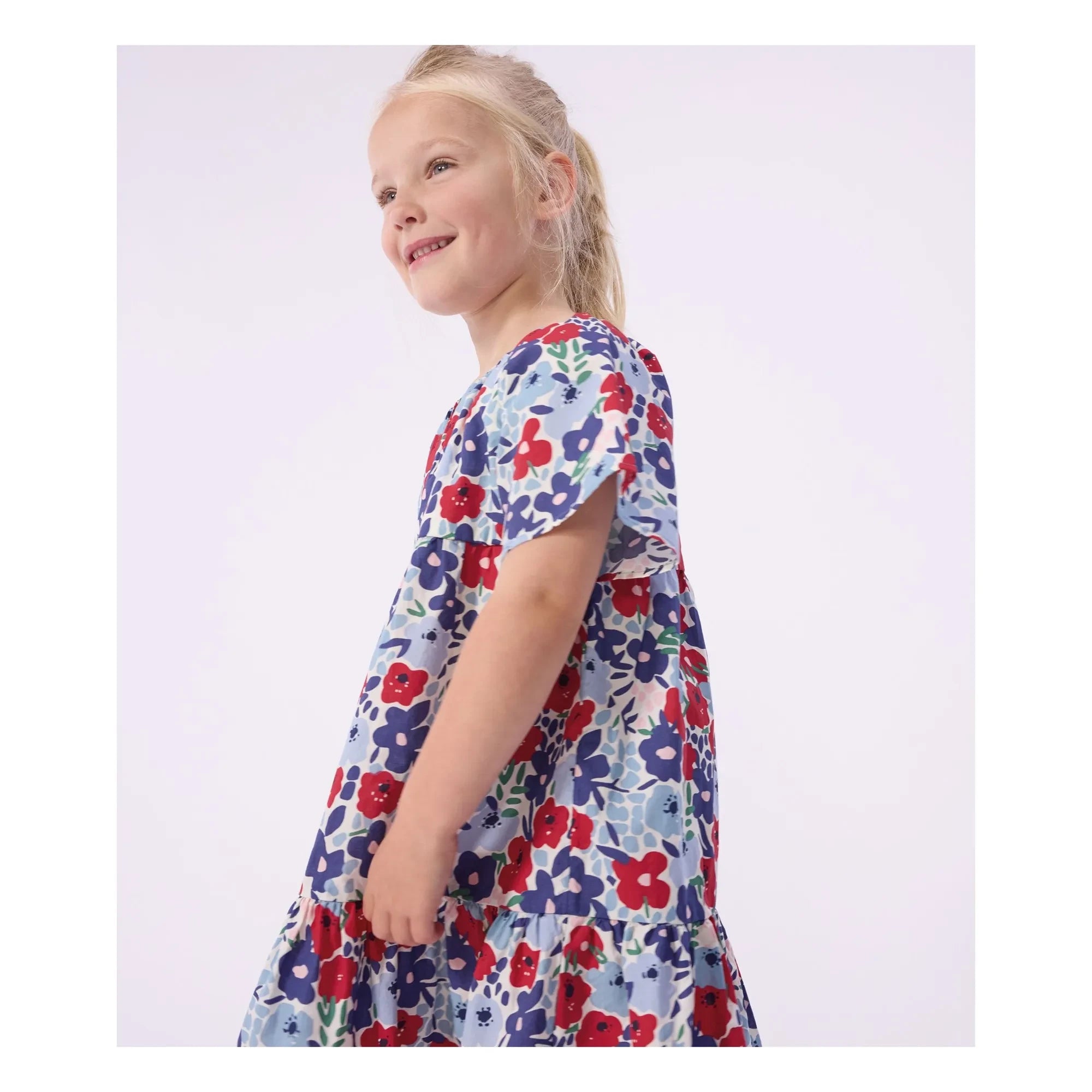 Petit Bateau - Vestido con estampado floral de popelina de algodón orgánico | Azul
