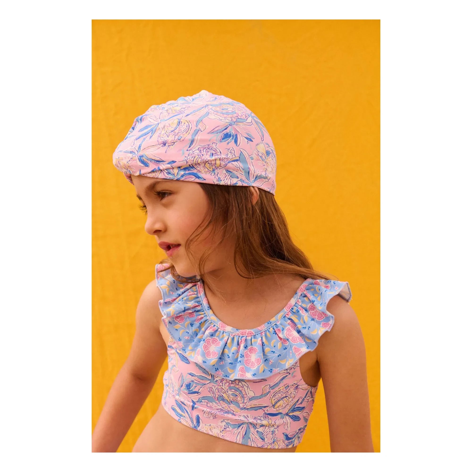 Louise Misha - Gorro de baño Abina con estampado floral Fibras recicladas | Azul