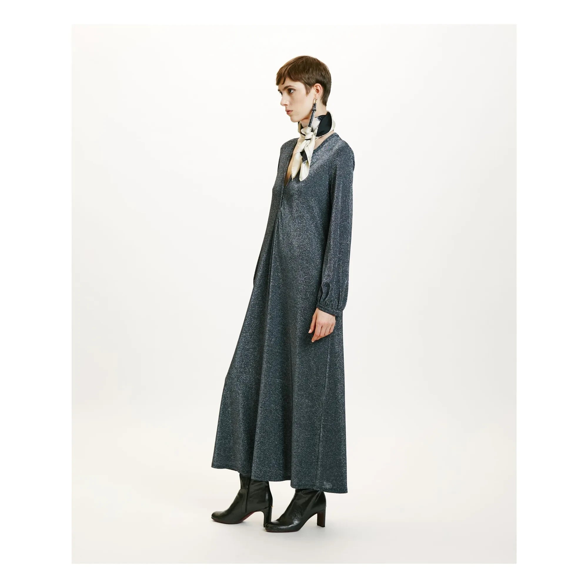 Momoni - Vestido metálico Amede | Gris plateado