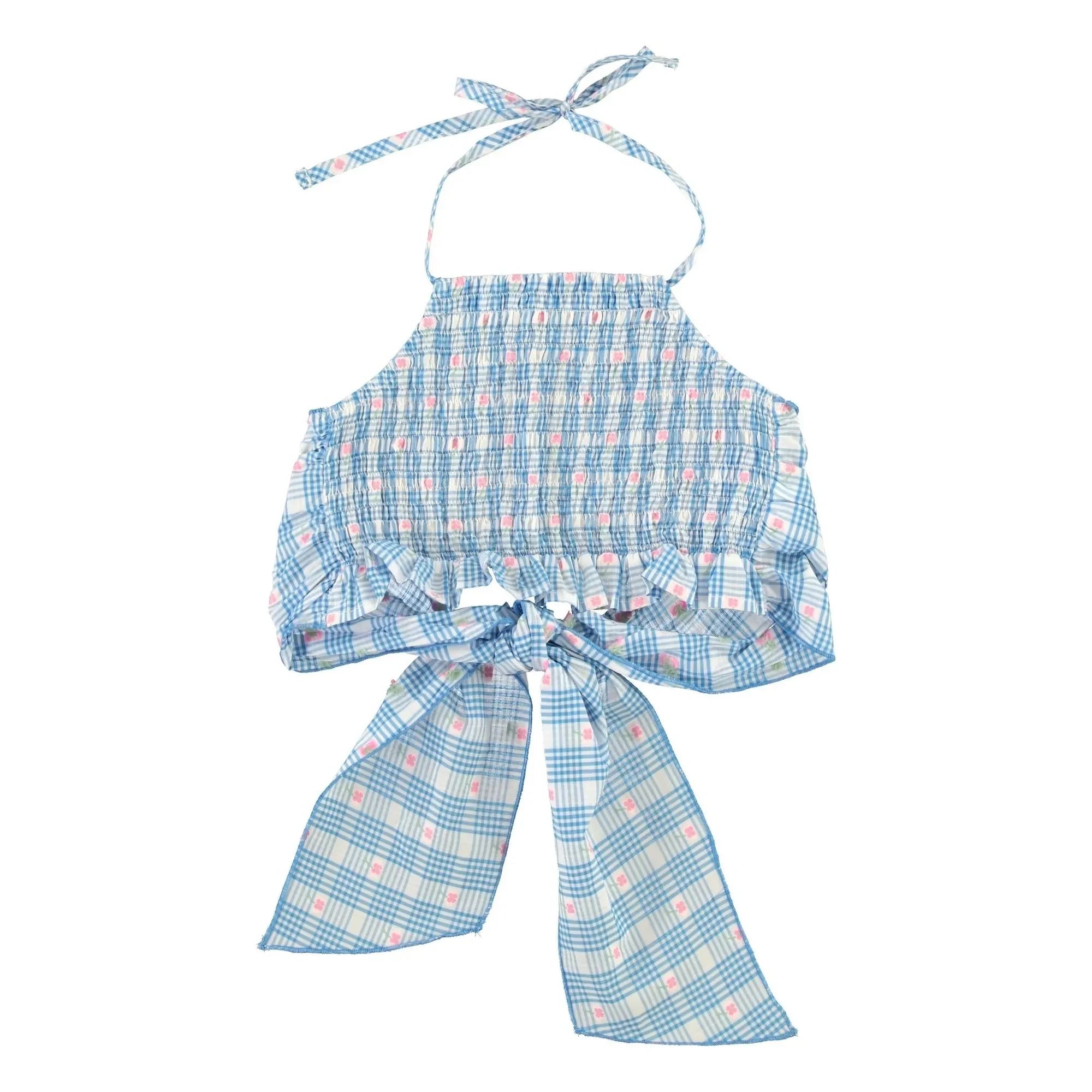 Bebe Organic - Top con nudo Ida de cuadros | Azul claro
