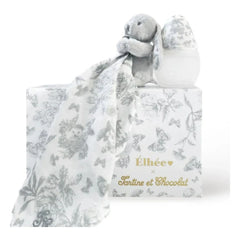 Elhée - Biberón y chupete de silicona médica de conejito Toile de Jouy Augustin - Elhée x Tartine et Chocolat | Gris