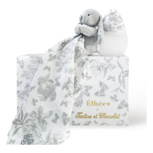 Elhée - Biberón y chupete de silicona médica de conejito Toile de Jouy Augustin - Elhée x Tartine et Chocolat | Gris