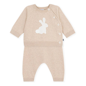 Petit Bateau - Organik pamuklu örgü kazak ve pantolon seti | Bej