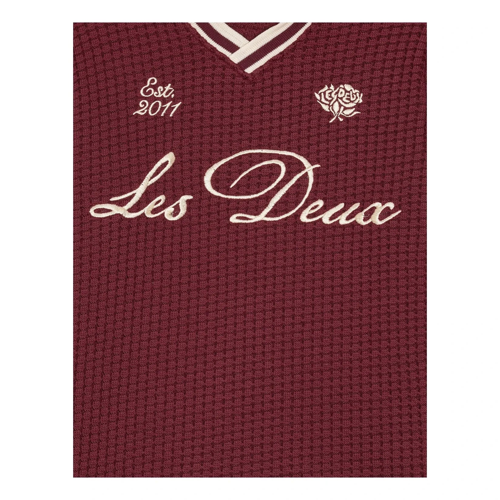 Les Deux - Organik Pamuklu Waffle Polo Tişört | Bordo