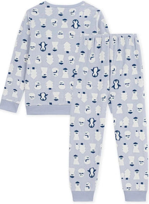 Petit Bateau - Kadife Organik Pamuk Kar Adamlı Pijama | Gri mavi