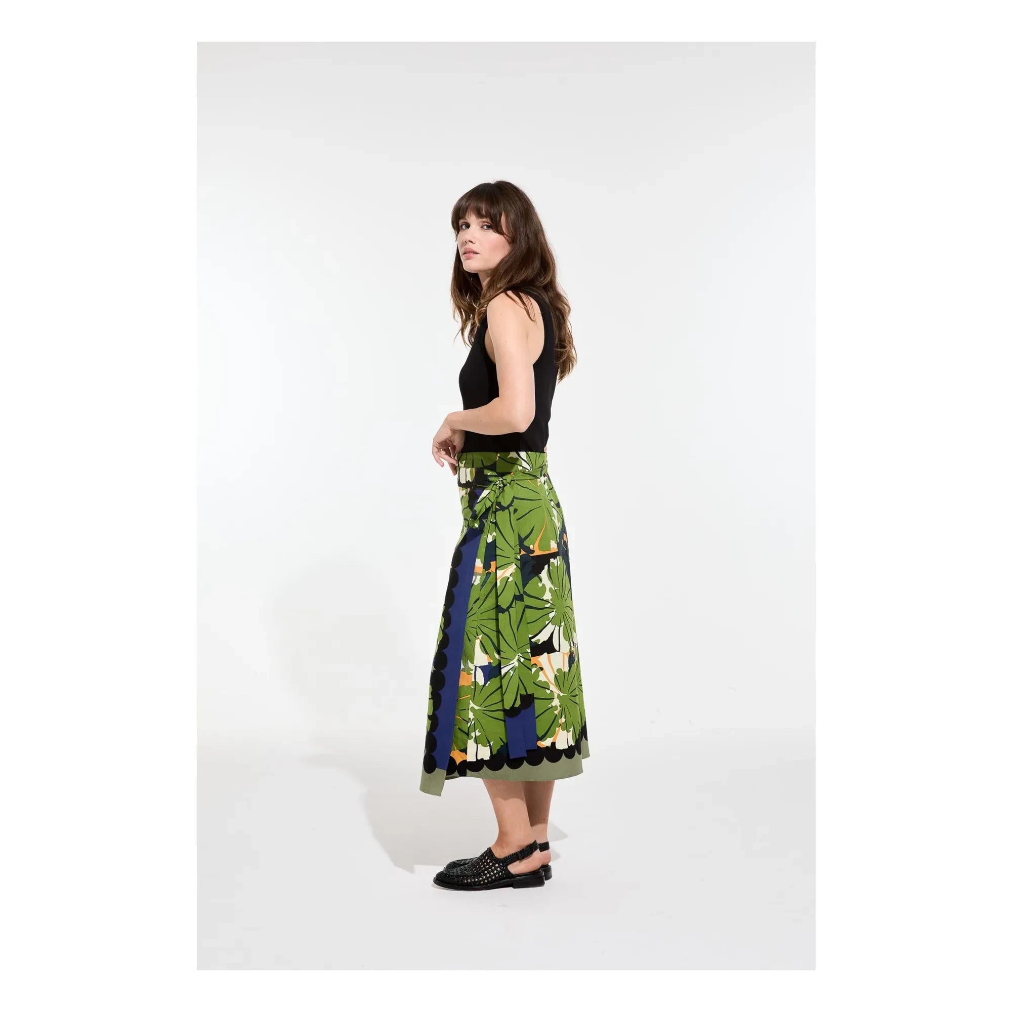 Mapoésie - Falda de popelina Zoé Poppy | Verde oscuro